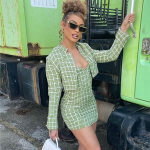 Christine Tweed Mini Dress Set - Green/combo. only worn once!